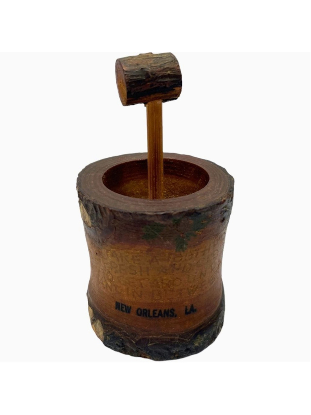 Vintage Rustic Wooden Toothpick Holder New Orleans Louisiana Souvenir Japan Made